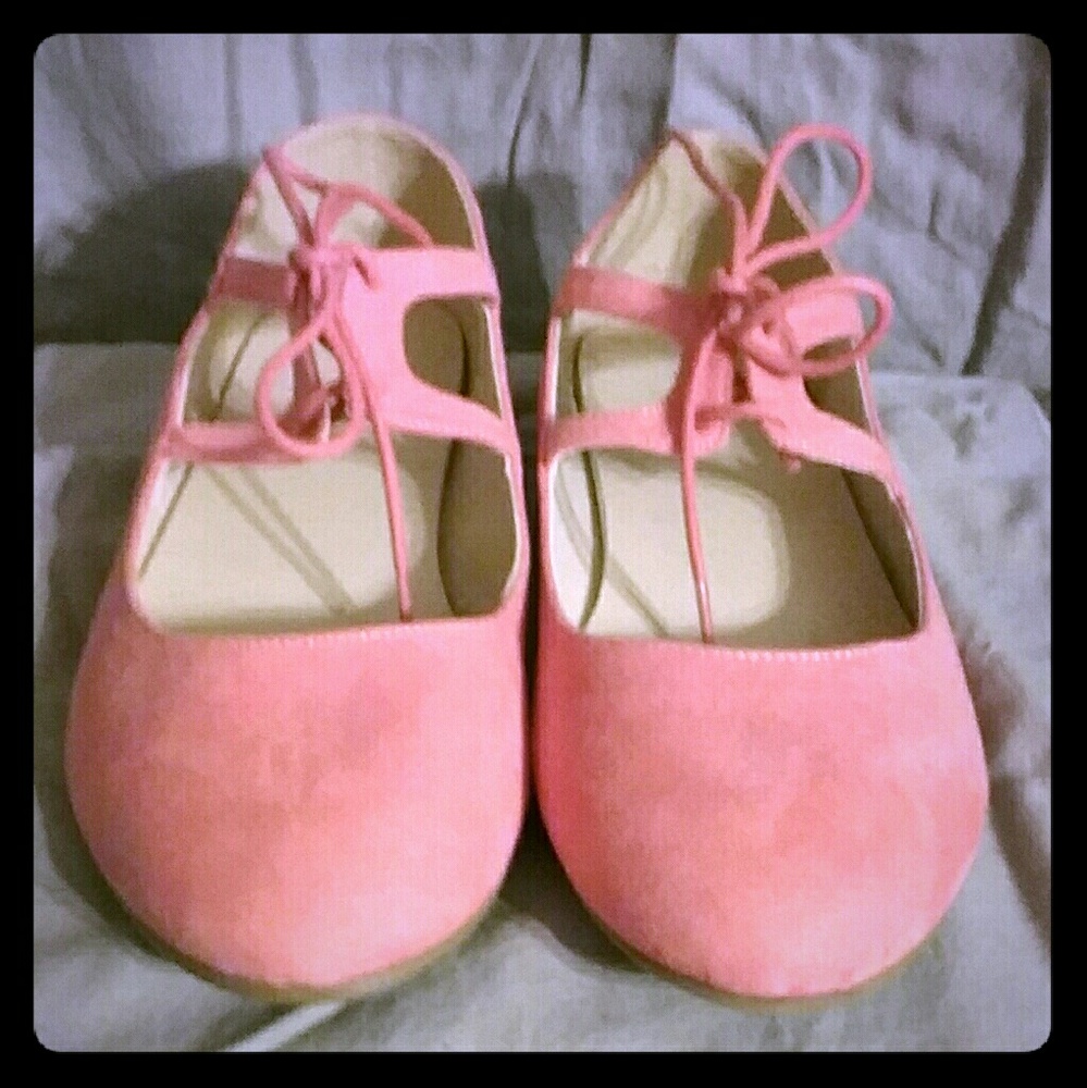 Peach lace-up ballerina flats
